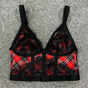 Victoria's Secret Plaid Lace Longline Bralette Red Black XS Grunge NWT‎ Bundle